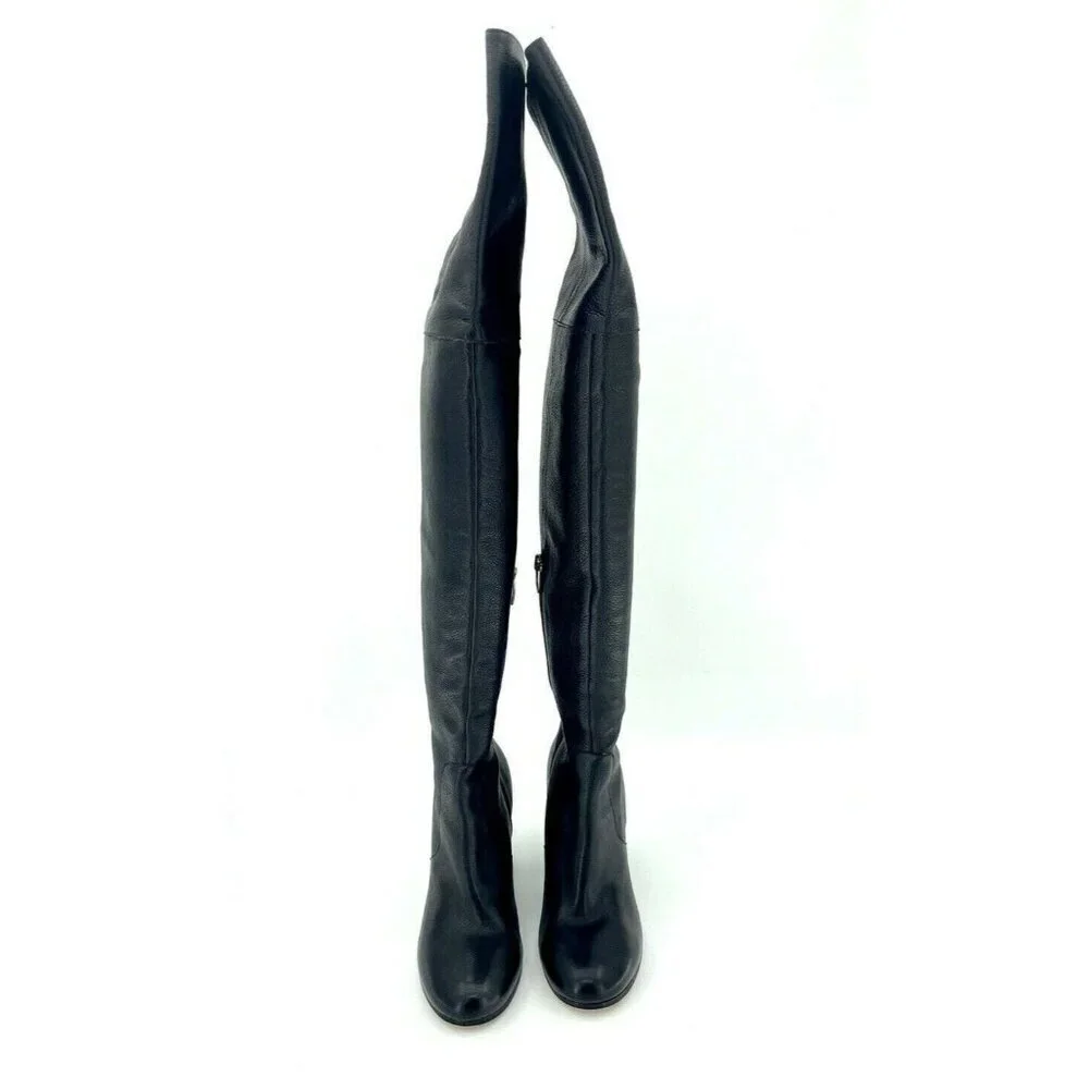VIA SPIGA Beline Boots Black Leather Tall Over The Knee Block Heel 6.5 NEW $595